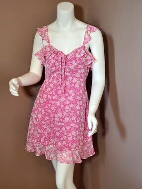 LULUS Livi Pink Floral Ruffled Skater Dress S